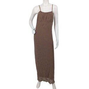 Brown Floral Mesh Maxi Slip Dress Whimsigoth Romantic Y2K Babydoll HOCO Size M